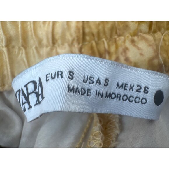 2/$30 ZARA Small 100% Silk Drawstring Pants Gold Floral Print Elastic Waist - Picture 4 of 15